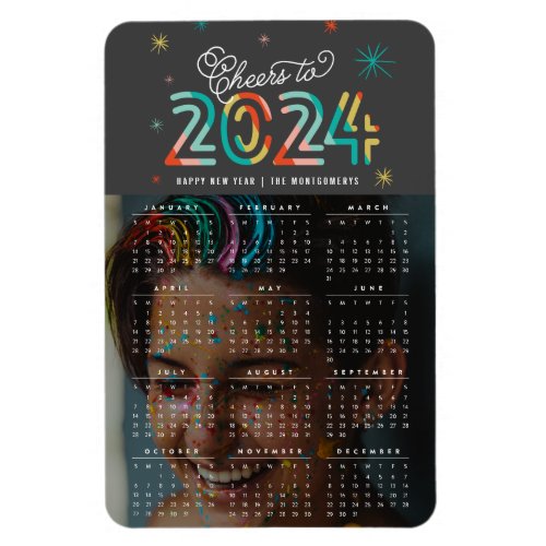 Colorful Cheers to 2024 Calendar New Year Photo Magnet