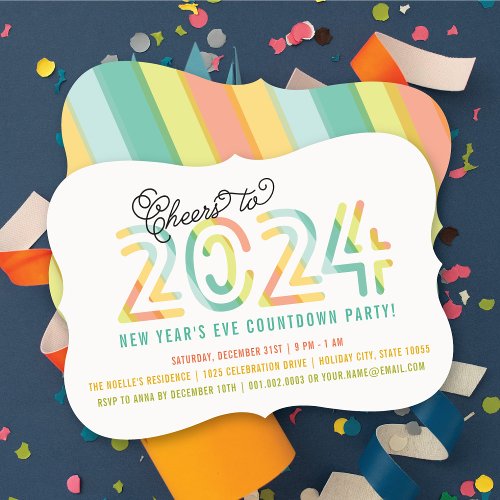 Colorful Cheers To 2024 Modern New Years Eve Party Invitation