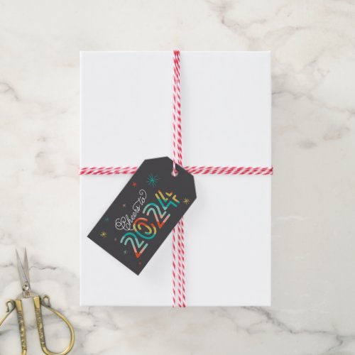 Colorful Cheers to 2024 Starbursts Happy New Year Gift Tags