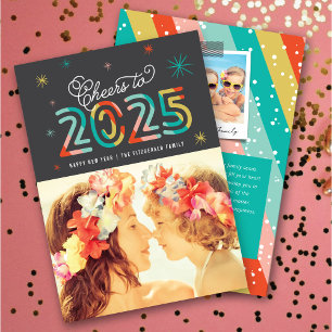 Colorful Cheers to 2025 Stars Happy New Year Photo Holiday Card