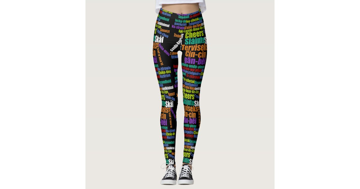 Colorful Cheers Toast in Many Languages Word Cloud Leggings