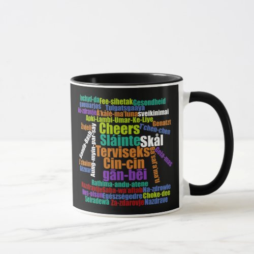 Colorful Cheers Toast in Many Languages Word Cloud Mug