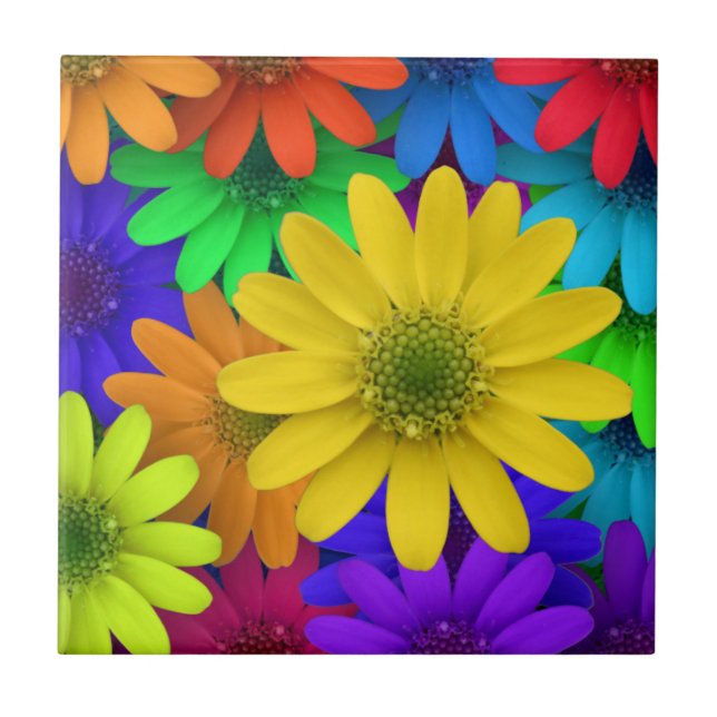Colorful, Cheery, Summery Daisies Ceramic Tile (Front)