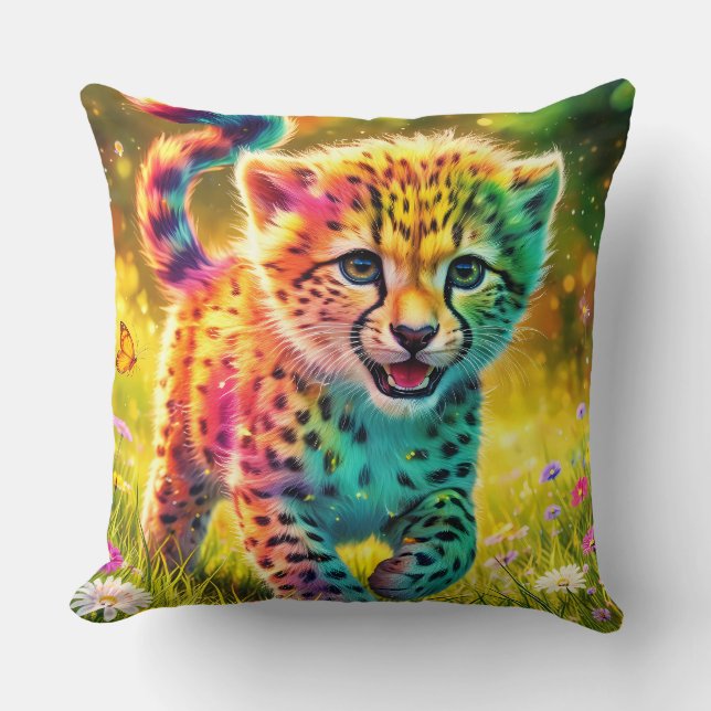 Colorful Cheetah Cub Artistic Pillow (Front)