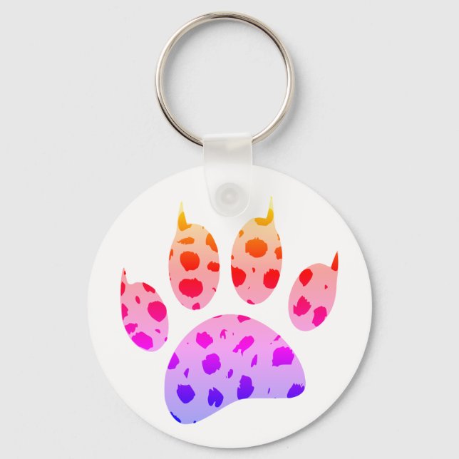 Colorful Cheetah Paw Print Keychain (Front)