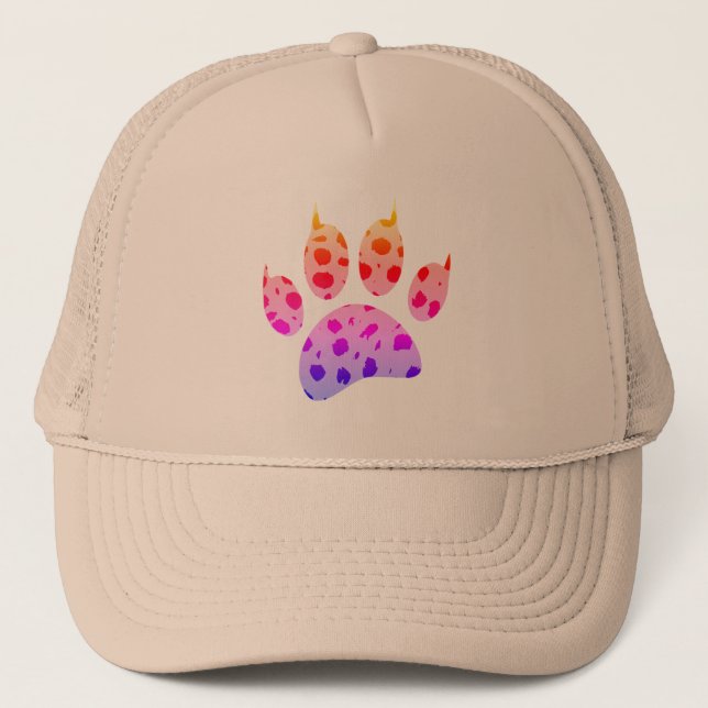 Colorful Cheetah Paw Print Trucker Hat (Front)