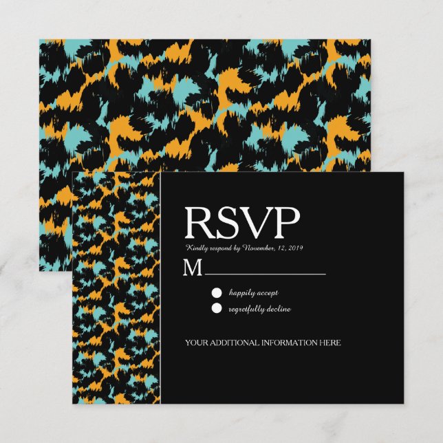 Colorful Cheetah Print Pattern Modern Wedding Invitation (Front/Back)