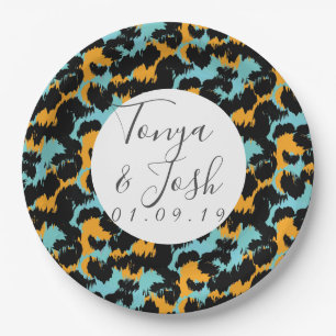 Colorful Cheetah Print Pattern Modern Wedding Paper Plates