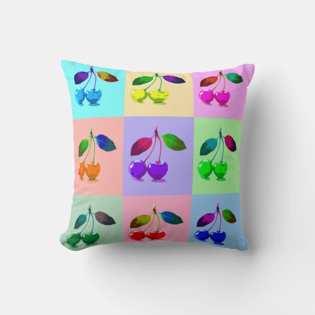 Colorful Cherries - Pop Art   Throw Pillow (Front)