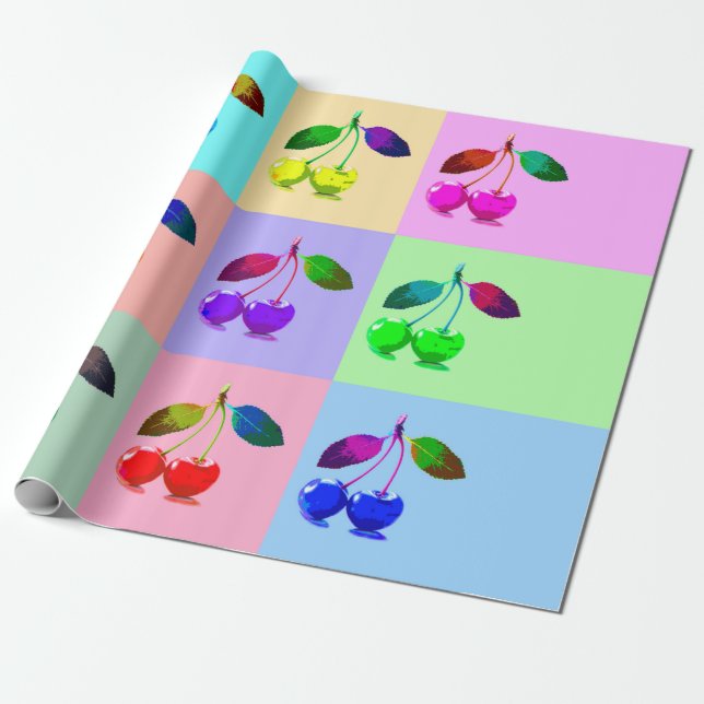 Colorful Cherries - Pop Art   Wrapping Paper (Unrolled)