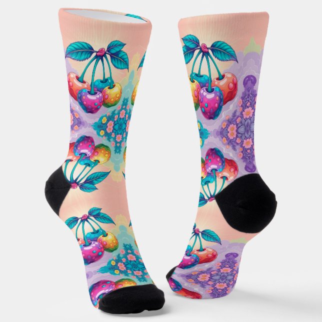 Colorful cherries socks (Angled)
