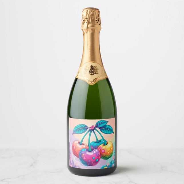 Colorful cherries sparkling wine label (Front)