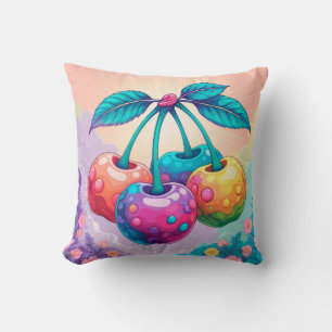 Colorful cherries throw pillow
