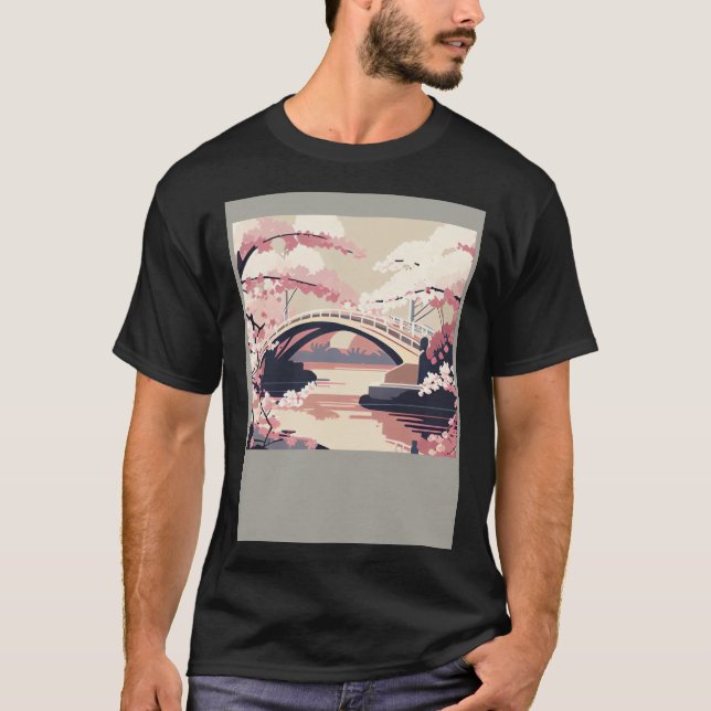 Colorful Cherry Blossom Bridge Vibrant T-Shirt (Front)