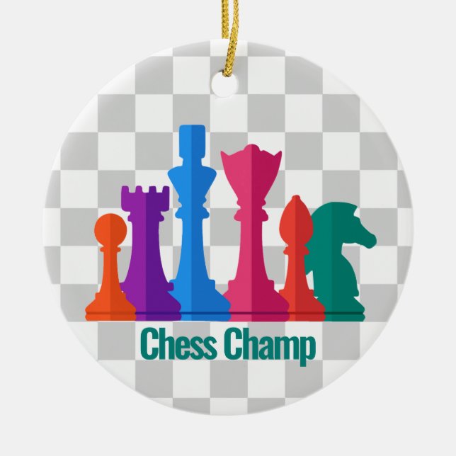 Colorful Chess Pieces Design Ornament (Front)
