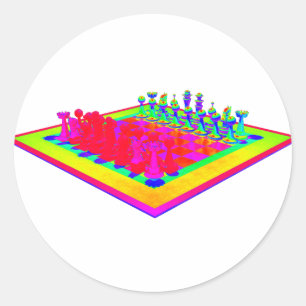 Colorful Chessboard and Chess Pieces Classic Round Sticker