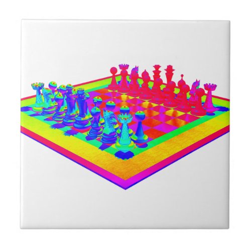 Colorful Chessboard  Chess Pieces Ceramic Tile