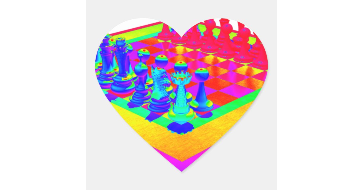 Colorful Chessboard Chess Pieces Heart Sticker Zazzle Com
