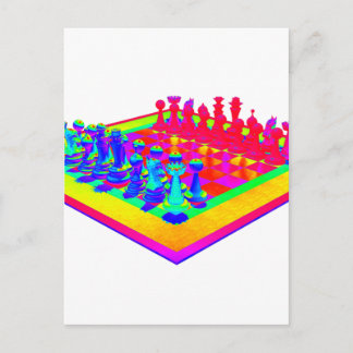 Colorful Chessboard & Chess Pieces Postcard