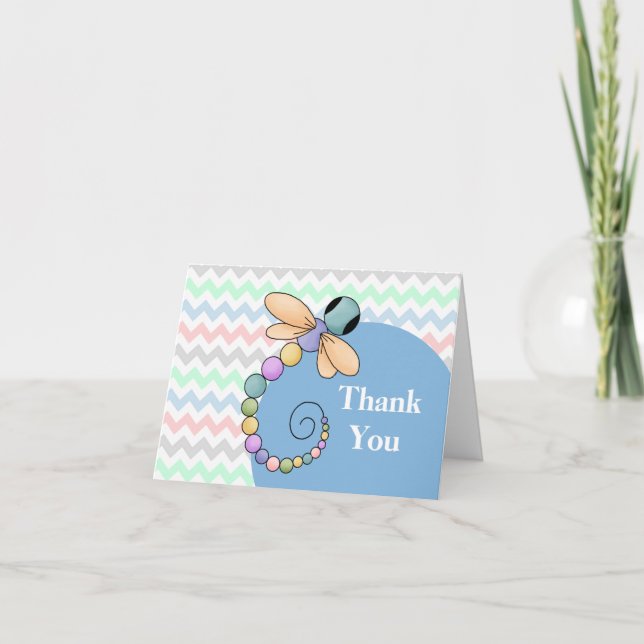 Colorful Chevron and Dragonfly Thank You Card (Front)
