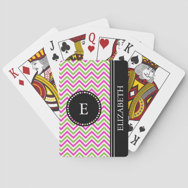 Colorful Chevron Black Monogram Name Custom Poker Cards (Back)