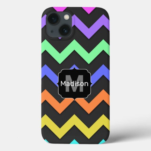 Colorful Chevron Cool Summer Fun Pattern Monogram iPhone 13 Case