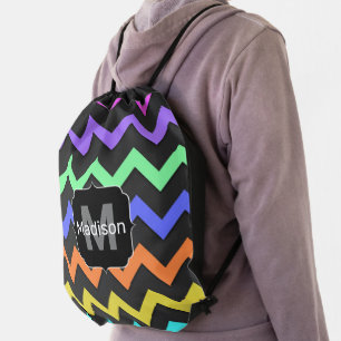 Colorful Chevron Cool Summer Fun Pattern Monogram Drawstring Bag