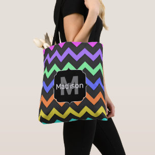 Colorful Chevron Cool Summer Fun Pattern Monogram Tote Bag