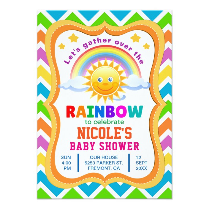 Colorful Chevron Cute Rainbow Baby Shower Invitation Zazzle Com