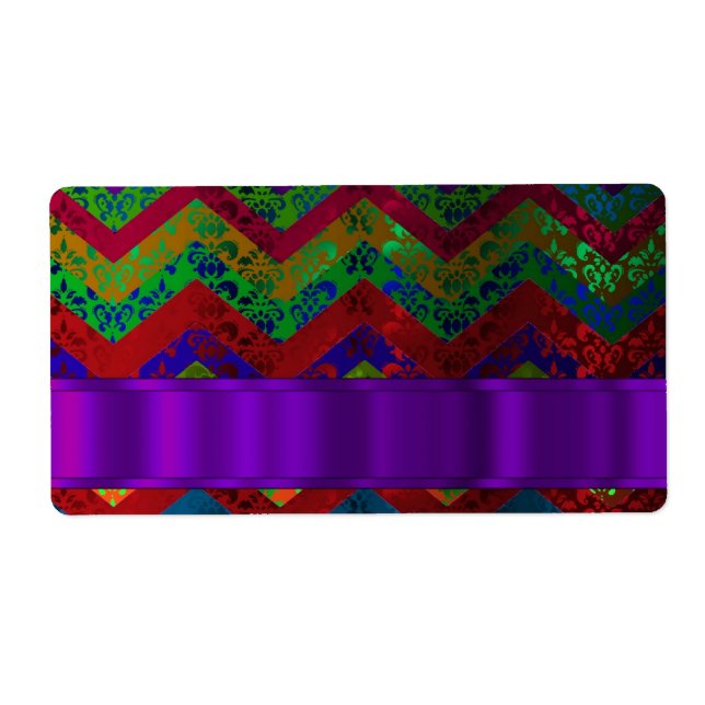 Colorful chevron damask pattern label (Front)
