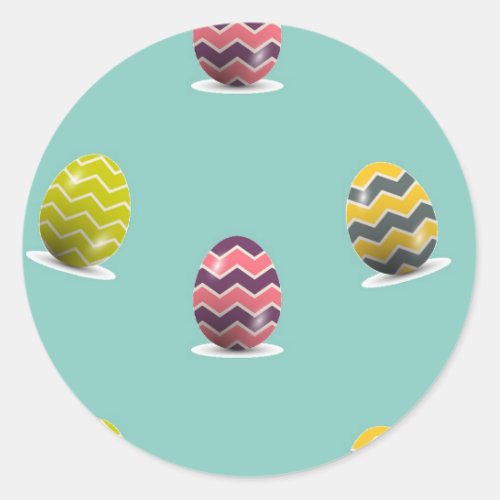 Colorful chevron Easter eggs on blue Classic Round Sticker