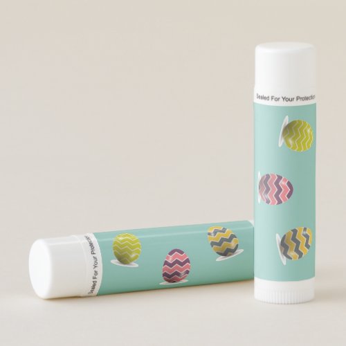 Colorful chevron Easter eggs on blue Lip Balm