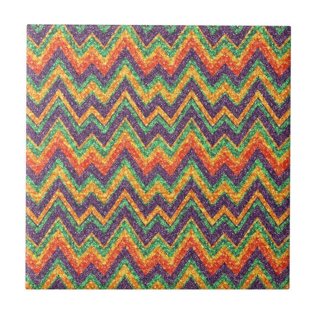 Colorful Chevron Glitter Zigzag Seamless Pattern 3 Tile (Front)
