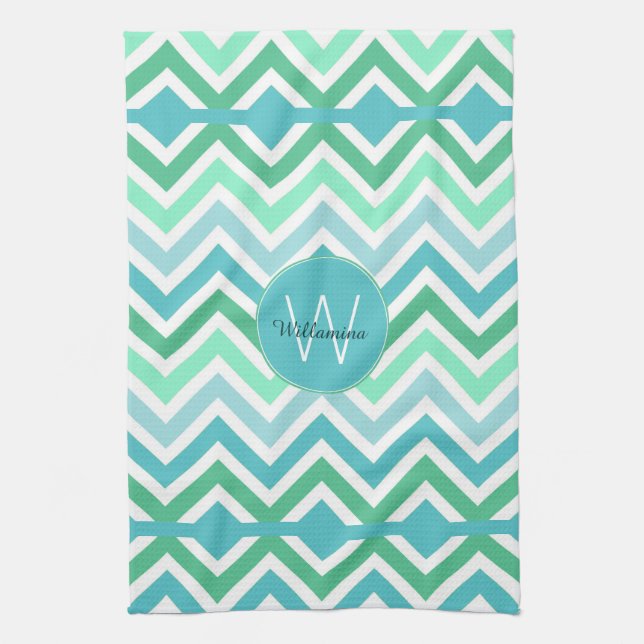 Colorful Chevron Monogram Kitchen Towel (Vertical)