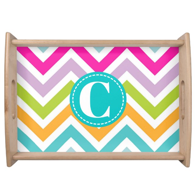 Colorful Chevron Monogrammed Serving Tray (Front)