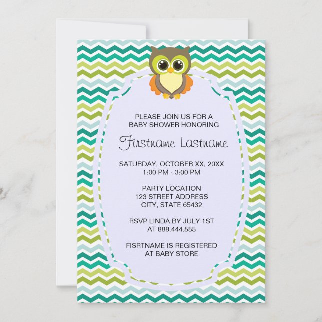 Colorful Chevron Owl Baby Shower Invitations (Front)