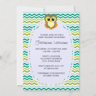Colorful Chevron Owl Baby Shower Invitations