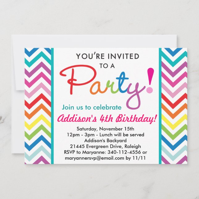 Colorful Chevron Party Invitation (Front)