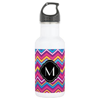 Colorful Chevron Pattern And Monogram Water Bottle by RosaAzulStudio at Zazzle