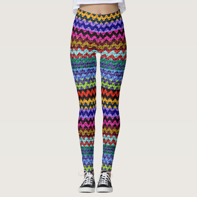 Colorful Chevron Pattern Burlap Look #10 Leggings (Front)