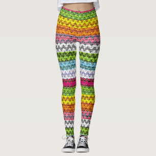 Colorful Chevron Pattern Burlap Look #7 Leggings