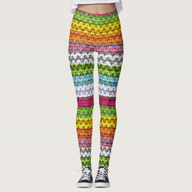 Colorful Chevron Pattern Burlap Look #7 Leggings (Front)