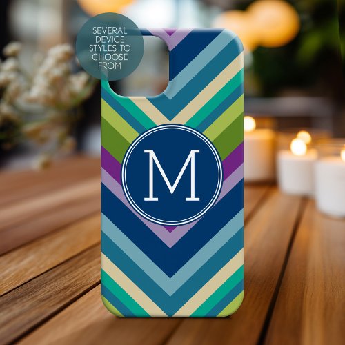 Colorful Chevron Pattern Custom Monogram iPhone 15 Case