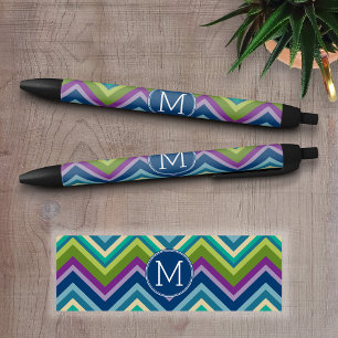 Colorful Chevron Pattern Custom Monogram Pen