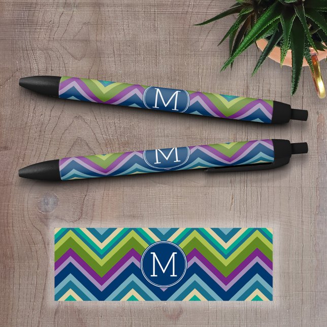 Colorful Chevron Pattern Custom Monogram Pen (Personalized Writing Pens)