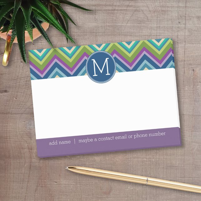 Colorful Chevron Pattern Custom Monogram Post-it Notes (Personalized post it notes with low quantity. Add your personal touch.)
