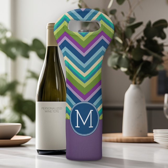 Colorful Chevron Pattern Custom Monogram Wine Bag (Personalized Wine Tote - Add Your Monogram or Customize completely in the advanced design area)