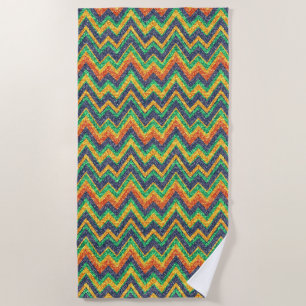 Colorful chevron pattern faux glitter texture beach towel