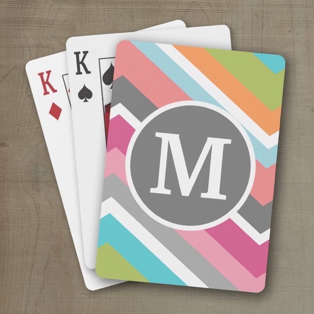 Colorful Chevron Pattern with Custom Monogram Poker Cards (Personalized playing cards with a geometric pattern and a place for a name)
