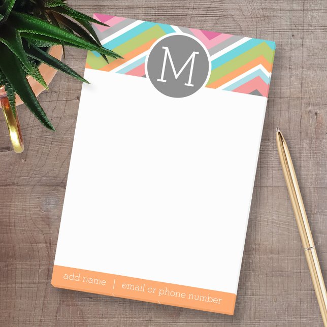 Colorful Chevron Pattern with Custom Monogram Post-it Notes (Personalized Post-it notes - add your name and other contact information)